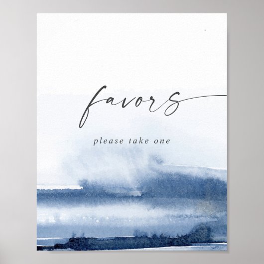 Poster Enseigne de mariage moderne aquarelle bleue (Devant)