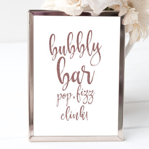 Poster Enseigne de mariage pailletée Rose Gold Bubbly Bar