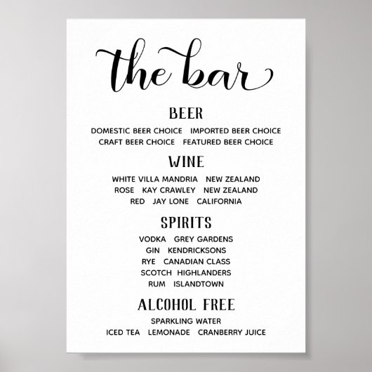 Poster Enseigne de menu de bar classique en calligraphie (Devant)