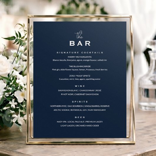 Poster Enseigne de menu de bar de mariage classique chic