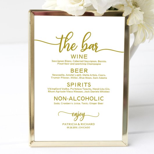 Poster Enseigne de menu de bar de mariage Rustique Chic C