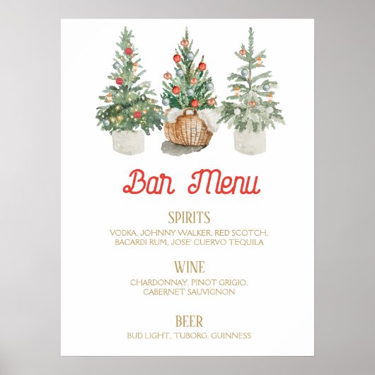 Poster enseigne de menu de bar de Noël sapins (Devant)