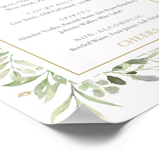 Poster Enseigne de menu de boissons à la verdure aquarell (Coin)