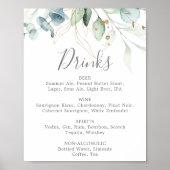 Poster Enseigne de menu de boissons de mariage à feuillag (Devant)