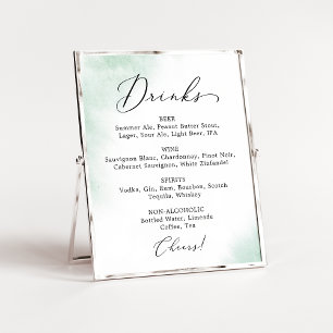 Poster Enseigne de menu de boissons de mariage vert   Lav