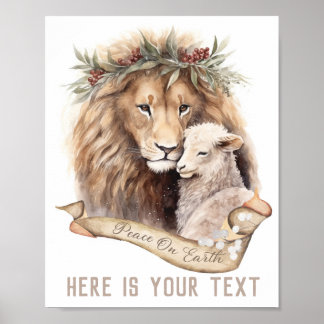 Poster enseigne de Noël Lion et Agneau