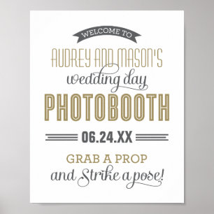 Poster Enseigne de Photobooth de Mariage sur Mesure en Or