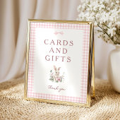 Poster Enseigne de table Fête de Bébé Rose Gingham Lapin