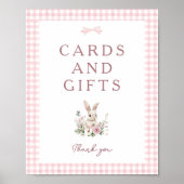 Poster Enseigne de table Fête de Bébé Rose Gingham Lapin (Devant)