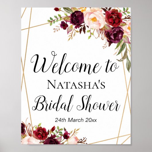 Poster Enseigne florale boho personnalisée 8x10" bordeaux (Devant)