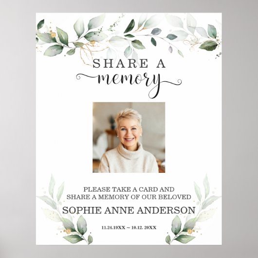 Poster Enseigne funéraire de souvenir de vert doré (Devant)