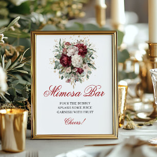 Poster Enseigne Luxueuse Mimosa Bar Blush Burgundy Floral
