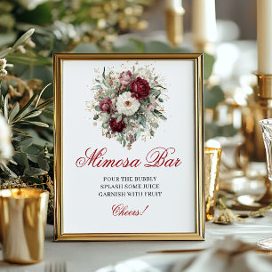 Poster Enseigne Moderne de Bar à Mimosa Blush Burgundy 8x