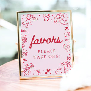 Poster Enseigne moderne rose de faveurs de la Saint-Valen