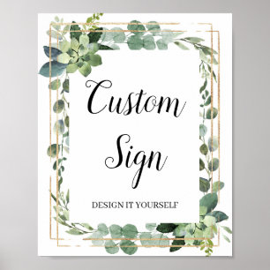 Poster Enseigne personnalisée paillettes dorées succulent