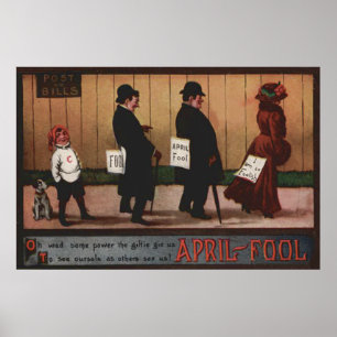 Poster Enseigne vintage de poisson d'avril sur le dos d'u