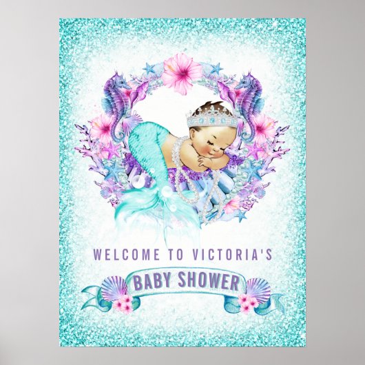 Poster Enseignes de Baby Shower Sirène (Devant)