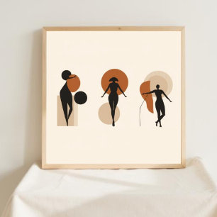 Poster Ensemble d'art géométrique féminin linéaire