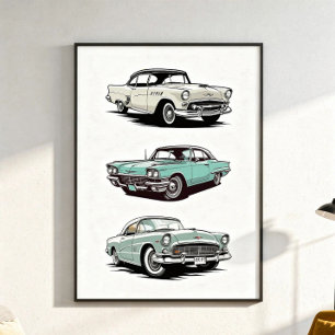 Poster Ensemble de 3 voitures anciennes.