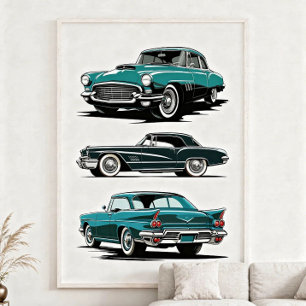 Poster Ensemble de 3 voitures anciennes.