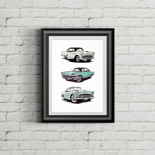 Poster Ensemble de 3 voitures anciennes.