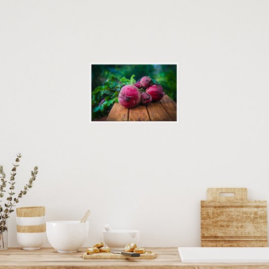Poster Ensemble de betteraves avec Feuilles sur la table (Cuisine)
