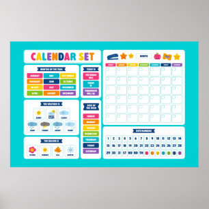 Poster Ensemble de calendrier mignon Kawaii