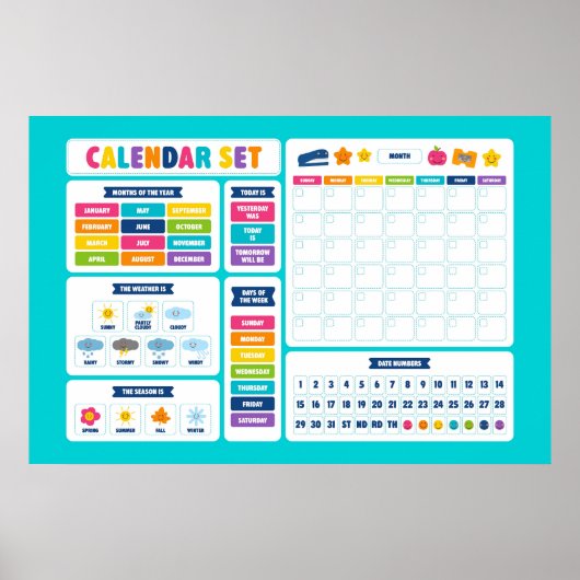 Poster Ensemble de calendrier mignon Kawaii (Devant)