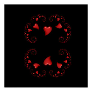 Poster Ensemble de Julia fractal avec des cœurs rouges