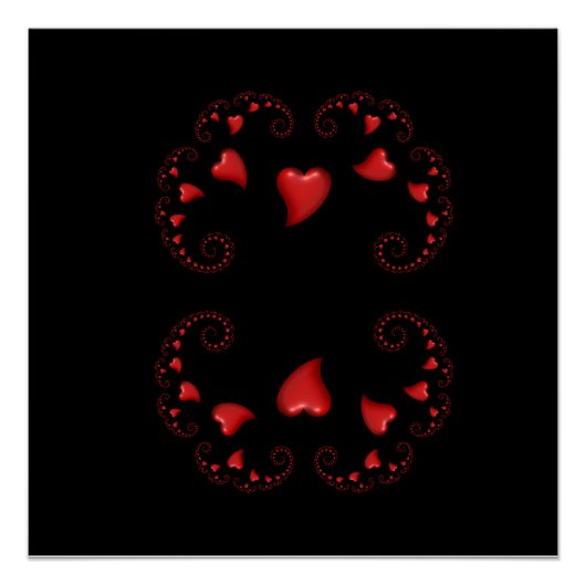 Poster Ensemble de Julia fractal avec des cœurs rouges (Devant)