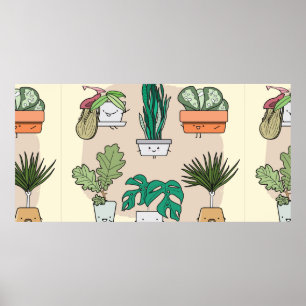 Poster Ensemble de plantes de maison mignons dans des pot