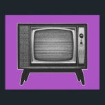Poster Ensemble de télévision Pop Art Retro<br><div class="desc">Presque chaque famille avait dans le salon un de ces grands postes de télévision et un de ces coffrets. Le graphique Retro Television Set donne à l'ancienne TV de l'école le traitement pop art. L'image entière est en trois nuances de gris. L’écran de la télévision diffuse le bruit statique qui...</div>