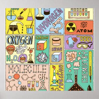 Poster Ensemble d'illustrations Vintages de la chimie