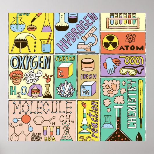 Poster Ensemble d'illustrations Vintages de la chimie (Devant)