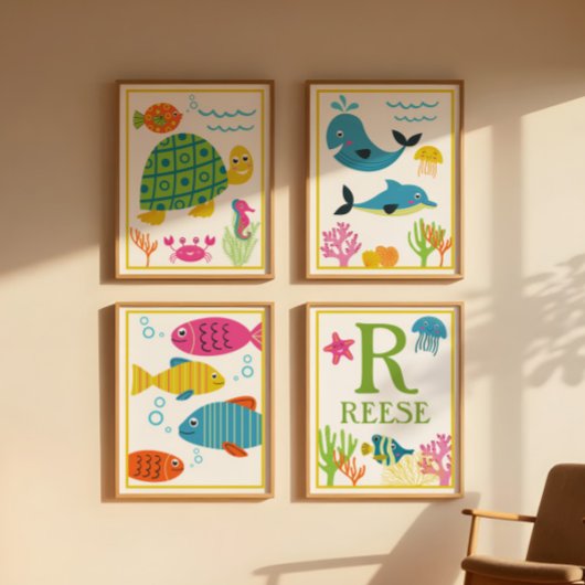 Poster Ensemble d'impression d'art de créatures marines p