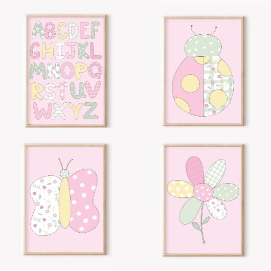 Poster Ensemble d'impression d'art de patchwork : Alphabe