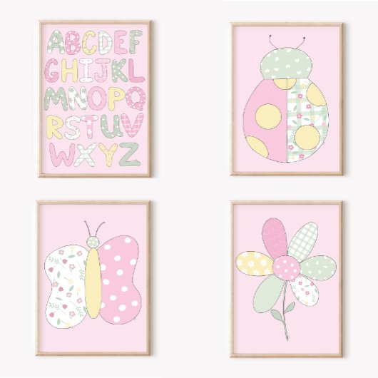 Poster Ensemble d'impression d'art de patchwork : coccine