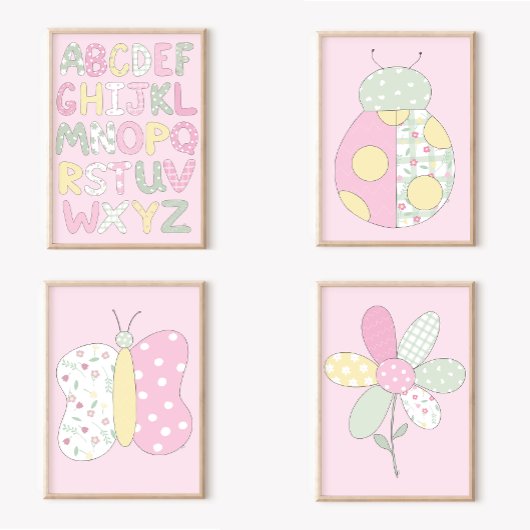 Poster Ensemble d'impression d'art de patchwork : Papillo