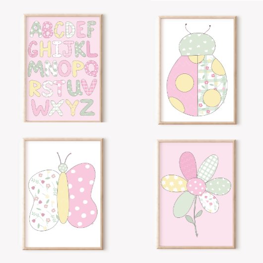 Poster Ensemble d'impression d'art de patchwork : Papillo