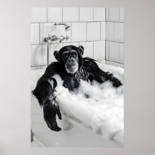 Poster Ensemble d'impression de bain moussant de singe dr