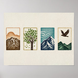 Poster Ensemble Nature Minimal – Art Montagne & Arbre
