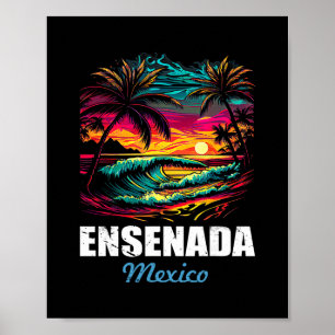 Poster Ensenada Retro Mexique Coucher de soleil Souvenir