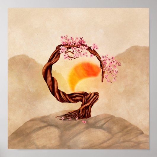 Poster Enso Zen Blossoming Sakura Bonsai (Devant)