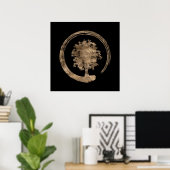 Poster Enso Zen Circle et Arbre - Or sur noir (Bureau à domicile)