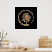 Poster Enso Zen Circle et Arbre - Or sur noir (Cuisine)