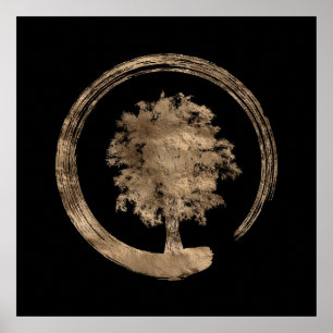 Poster Enso Zen Circle et Arbre - Or sur noir
