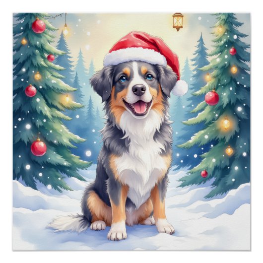 Poster Entlebucher Mountain Dog Forêt enneigée Père Noël (Devant)