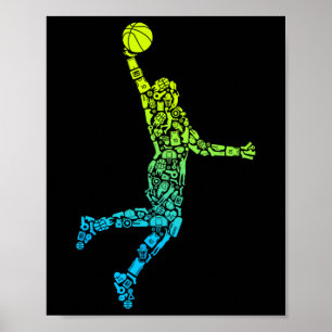 Poster Entraîneur de basket-ball Dunking Kids Hommes Garç