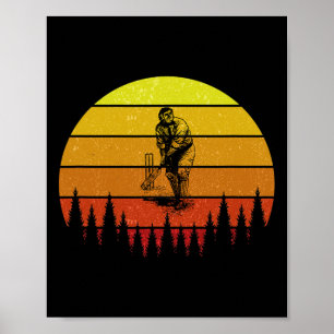 Poster Entraîneur de cricket Rétro Vintage Coucher de sol