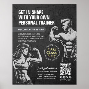 Poster Entraîneur de fitness moderne Bodybuilding Instruc